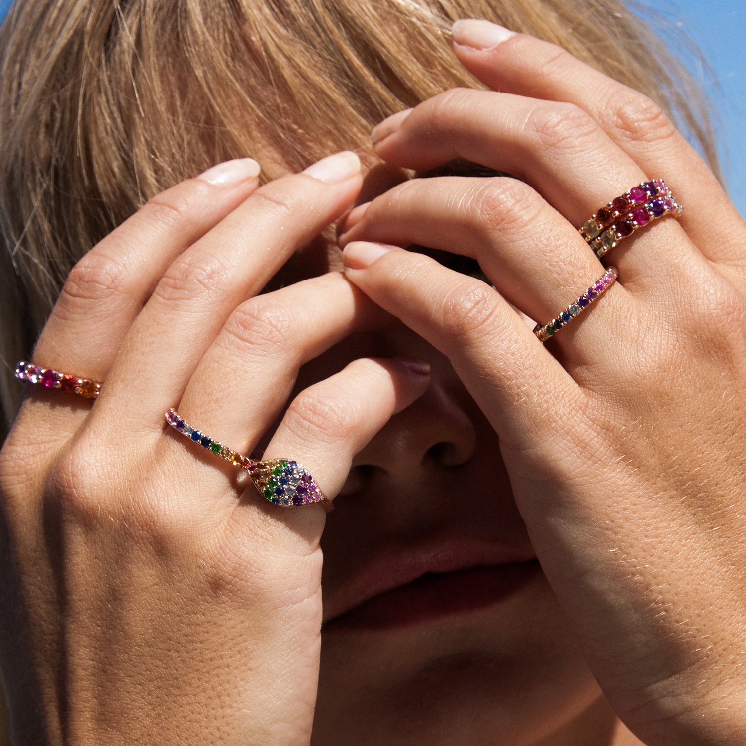 Unique Prong Colorful Cubic Zircon Accessories Women 925 Sterling Silver Eternity Band Ring