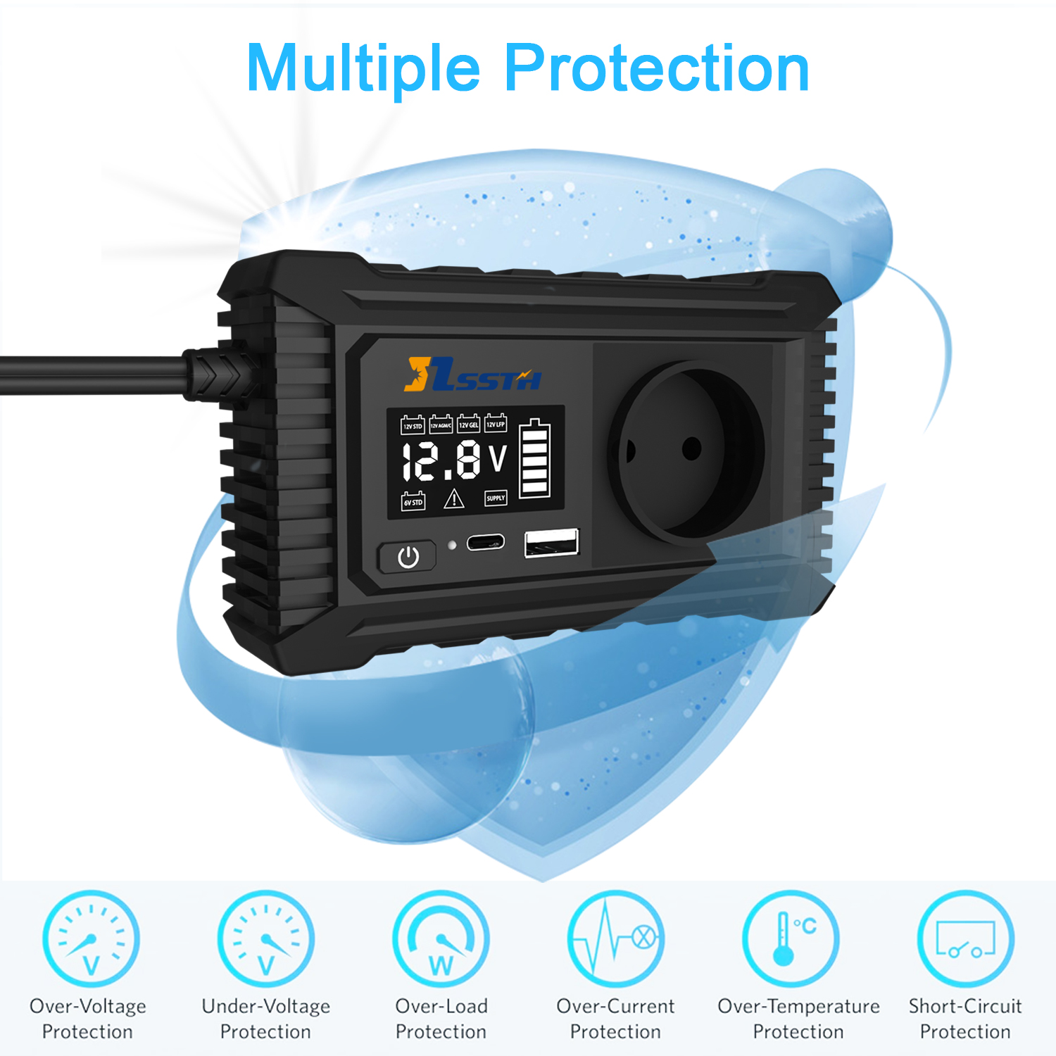 12V 220V Mini Dc To Ac GaN PD Fast Charger Converter USA UK EU Socket 150W Pure Sine Wave Electric Car Power Inverter Dual Sockets