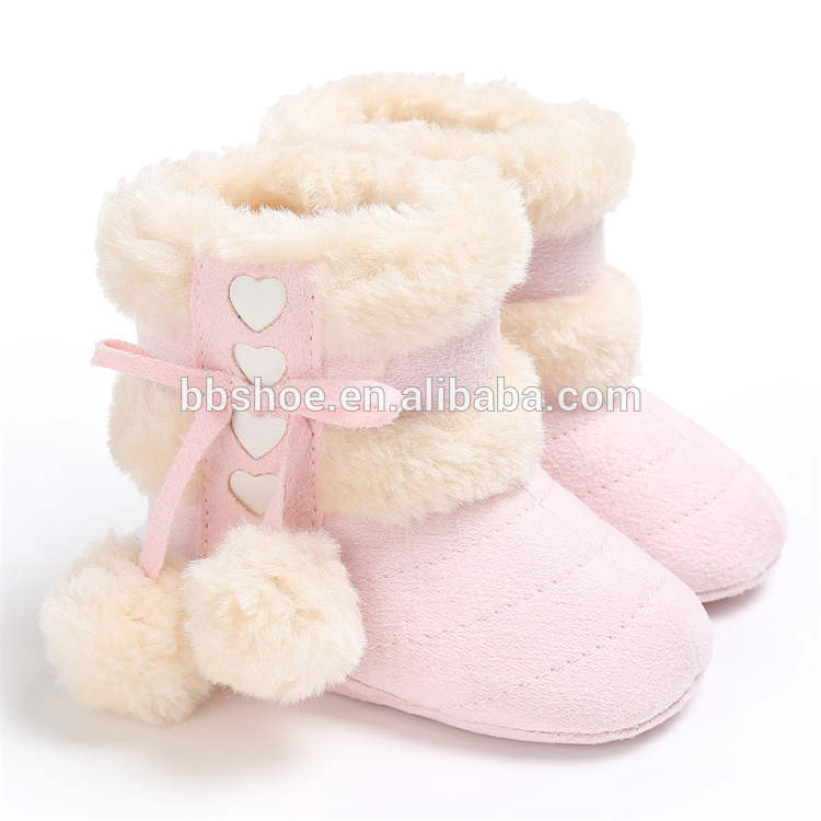 Free sample cotton fluff ball rubber sole anti-slip indoor booties 0-2 years boy and girl baby boots