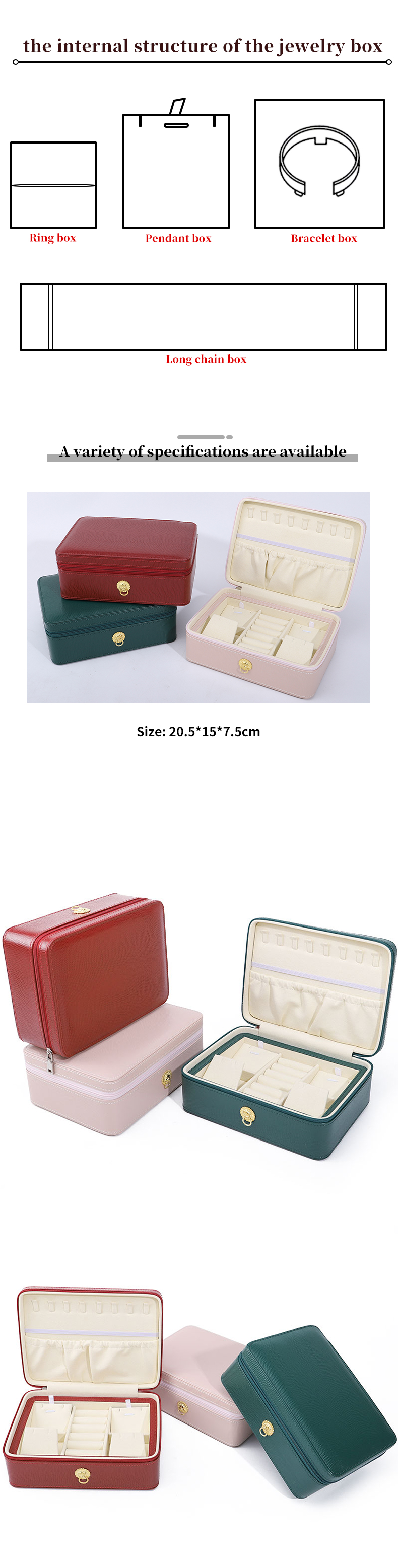 Ring-Pull Ornament PU Leather Travel Jewelry Organizer Multi-Cells Zipper Box