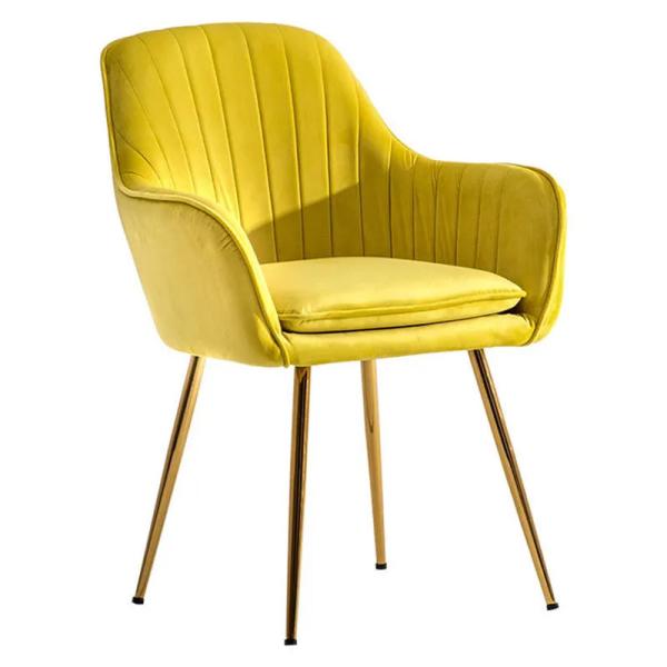 Yellow Upholstered Dining Chair Modern Velvet Fabric Dining Chair With Gold