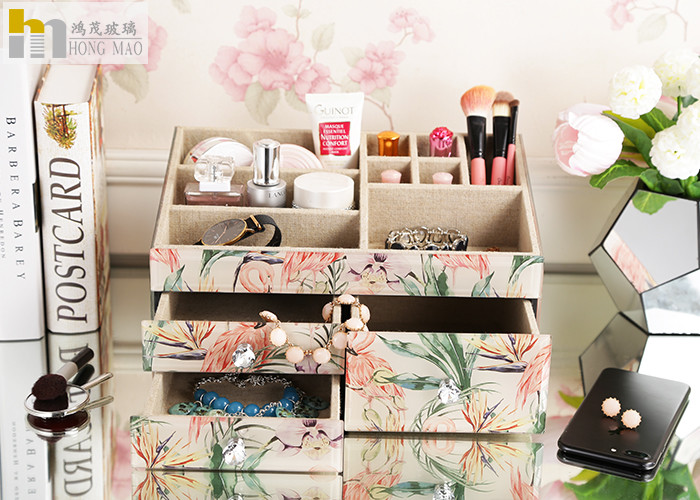 Stackable Desktop Organizer Box Glass Makeup Organizer Elegant Design