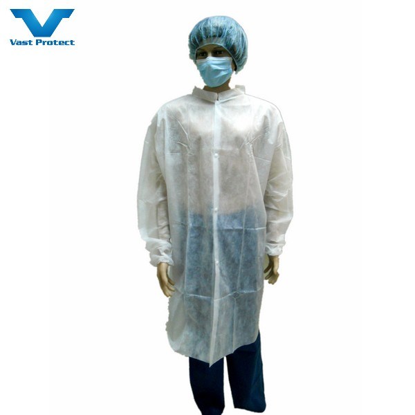 OEM/ODM Wholesale Microporous/PP/SMS Disposable Lab Coat with Button