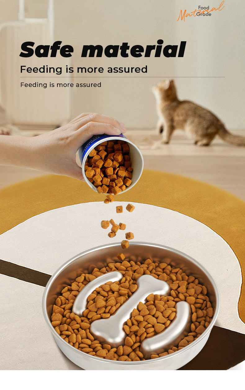 Stainless Steel Pet Bowl Anti-Upset Non-Slip Anti-Choking Slow Food Bowl