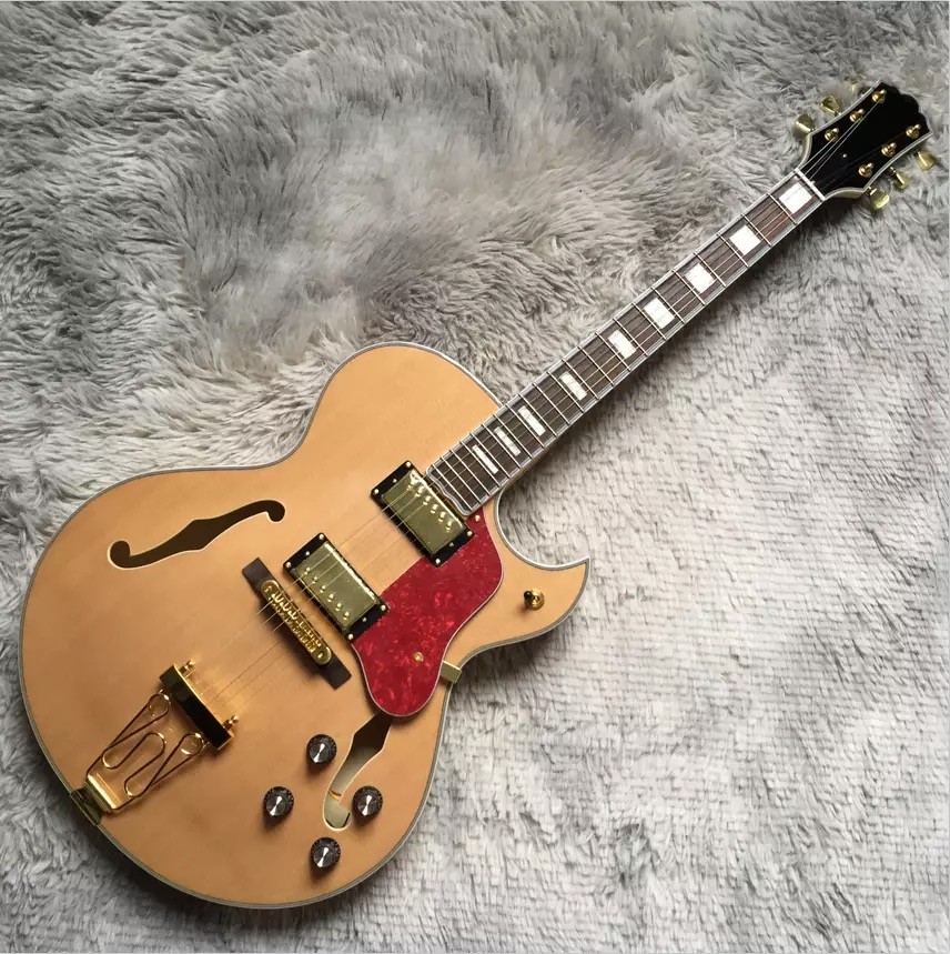 Custom Hollow Byrdland Wood Color Gold Hardware Archtop Electric Guitar