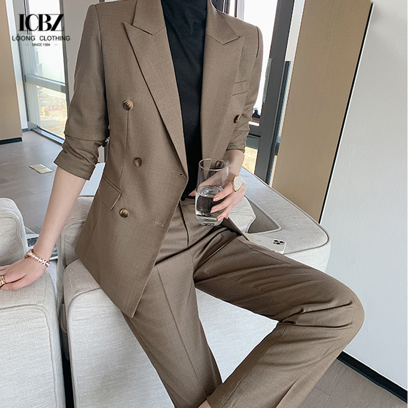 Full Sleeve Length High Cut V-Neck Business Formal Pants Suits for Women's Office