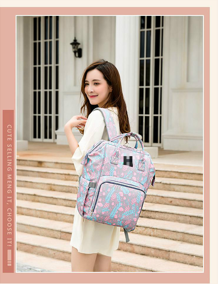 FashionTravel Backpack Baby Large Capacity Mommy Diaper Bag Designer Nursing Bag floral insulated mummy Bag With Stroller Strap
