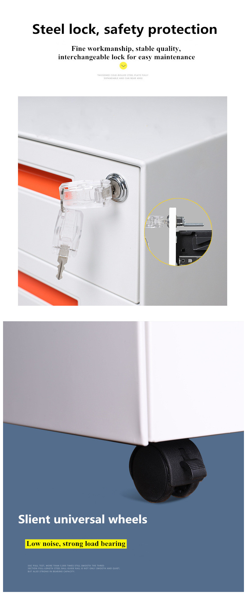 0.6mm White 3 Drawer Lateral File Cabinet With Lock Modern