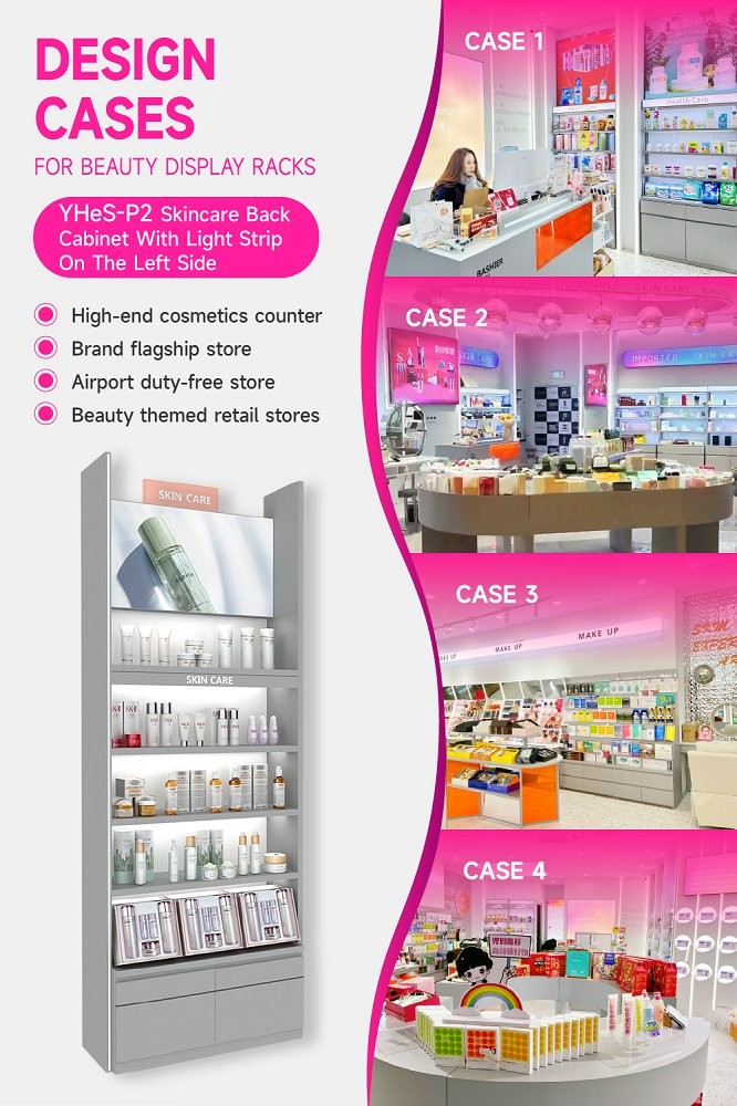 YHeS-P2 Price Tag Holder Skincare Display Cabinet with Milk White LED Tube