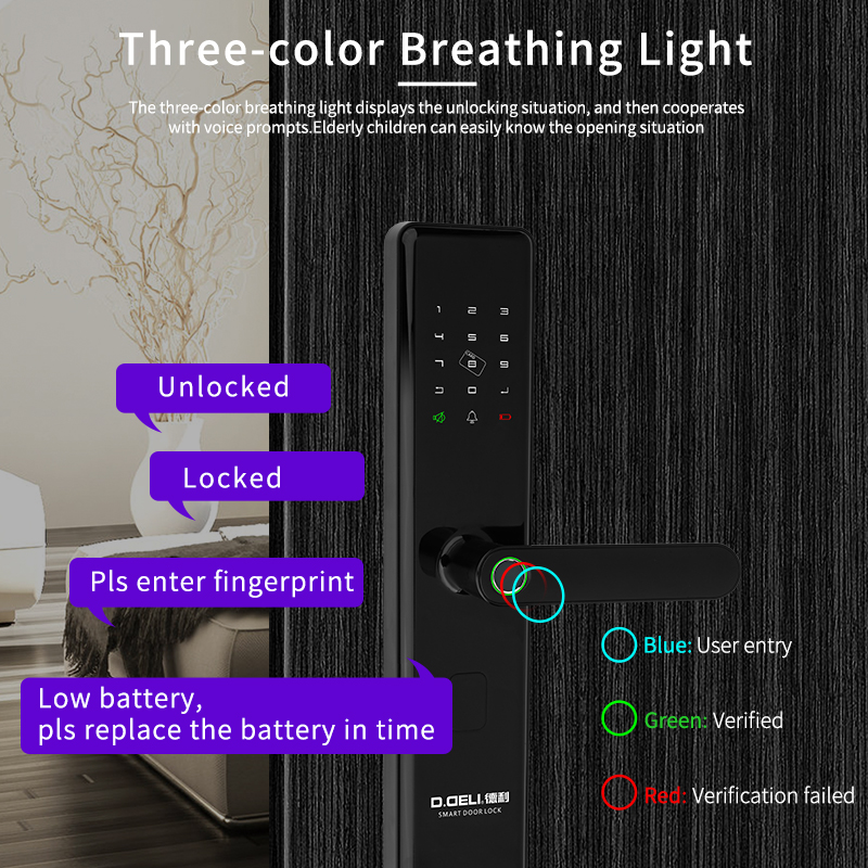 Fingerprint Touch Smart Door Lock Tuya App Control Unique Chip Encryption Technology