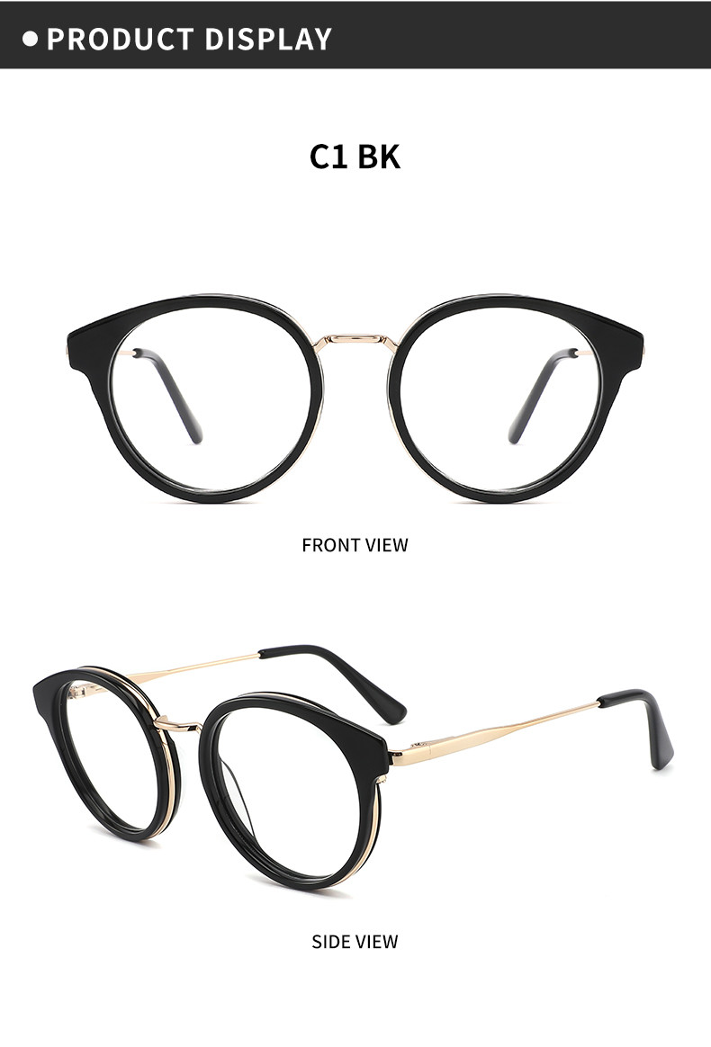 Retro Round Acetate And Metal Eyeglasses OEM Customize LOGO