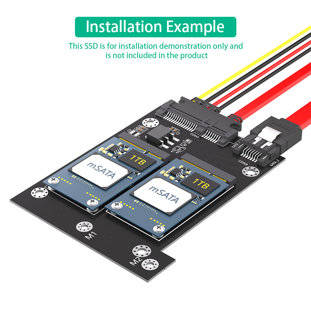 Dual SATA3 Converter Adapter Card for Full Size mSATA SSD Support 50.95*30mm in Black