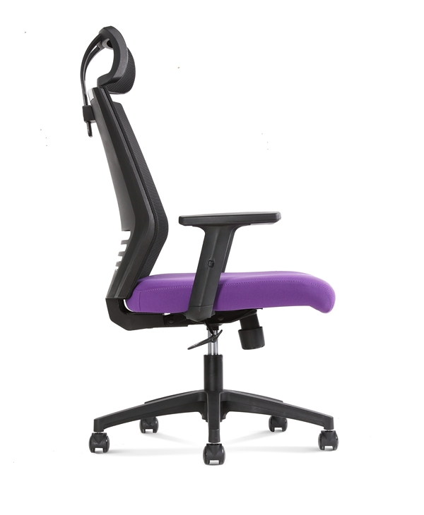Lumbar Supported High Back Mesh Office Chair with Adjustable Headrest black & purple