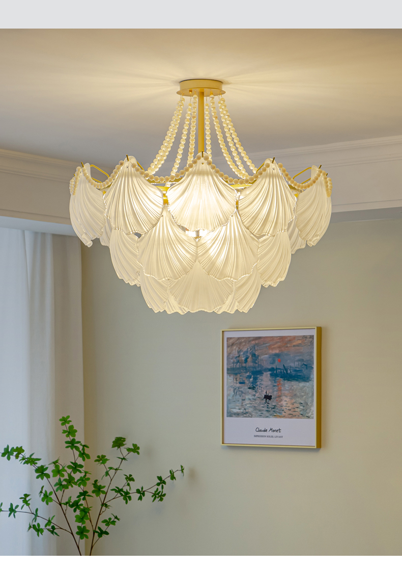 Modern Led Chandelier For Living Room Frosted Glass Luxury Shell Chandelier Lamp(WH-CY-247)