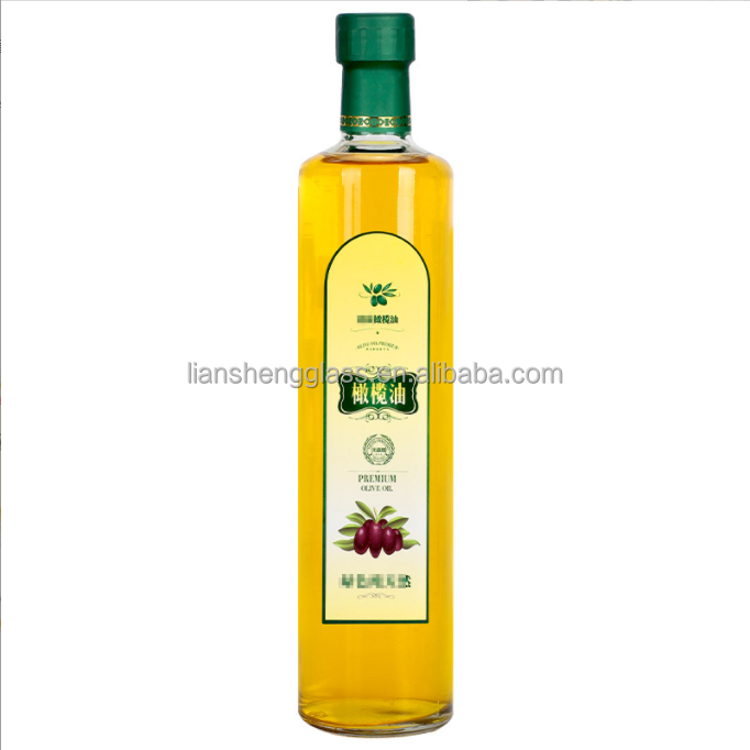 Green Glass Round Olive Oil Bottle With Lid Olive Oil Bottle with Logo Customization