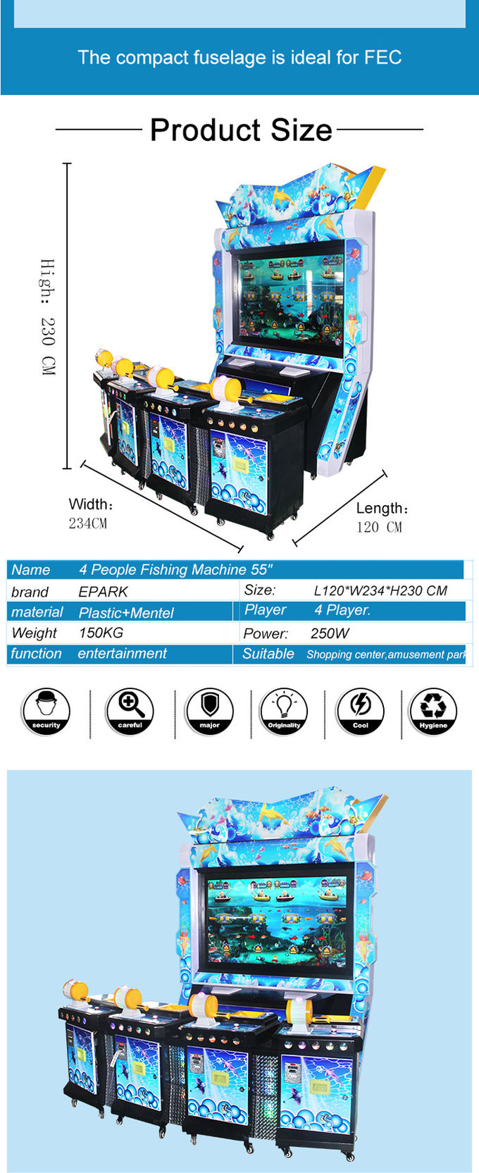 55 Inch Coin Operated Arcade Machines / Redemption Fishing Game Machine 4 Players