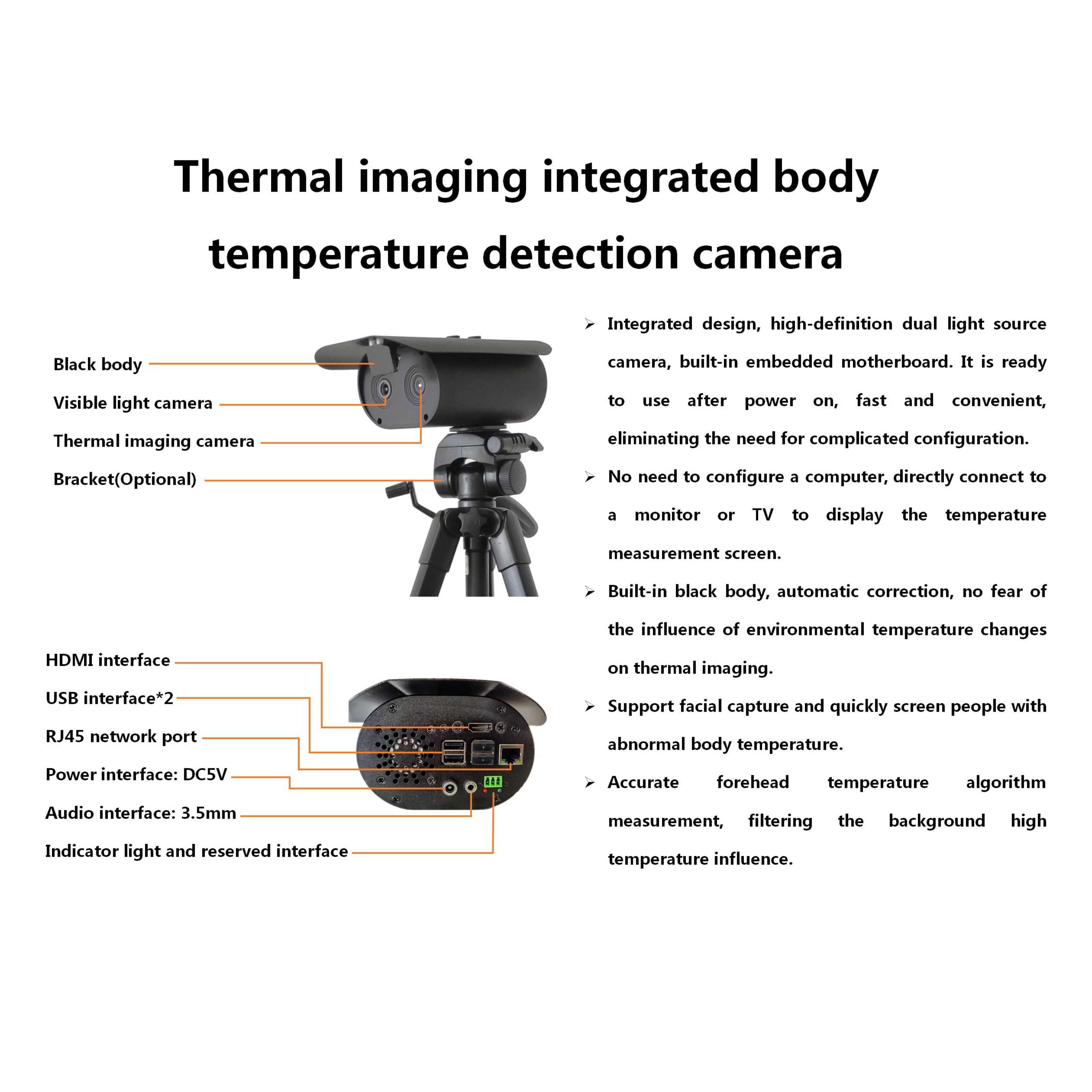 JP009 Thermal Imaging Camera for Elevated Body Temperature Screening High-Sensitivity Infrared Camera HD Visible Light Camera