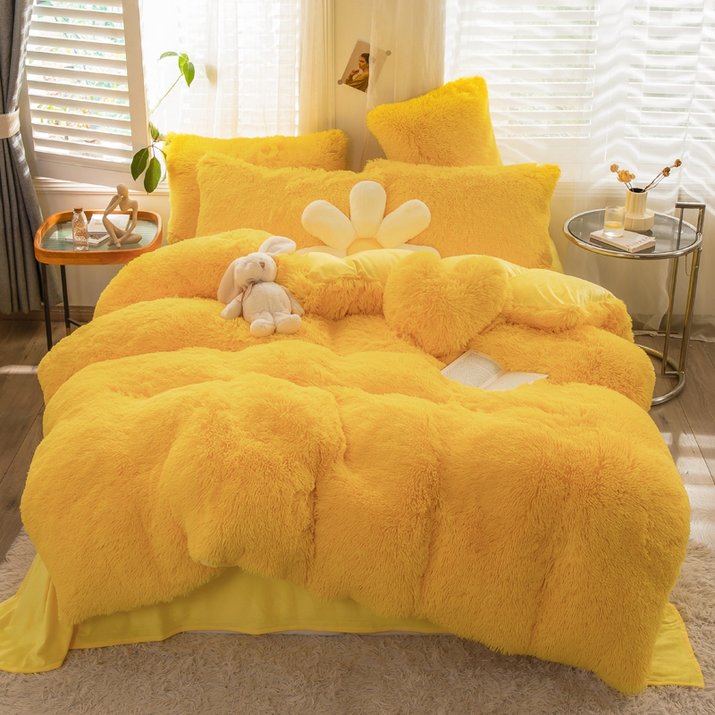 European and American Style Solid Color Thickened Warm Mink Velvet Duvet Bedding Set