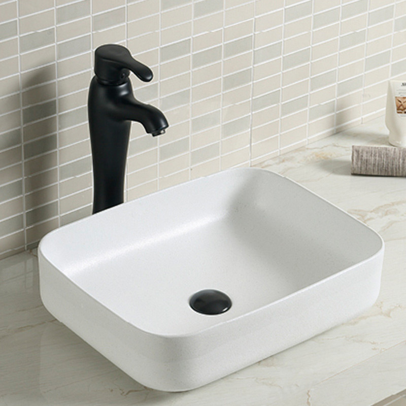 Solid Smooth Counter Top Bathroom Sink Ceramic Easy Maintain Rectangular Wash Basin
