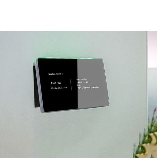 Glass Mounted POE Tablet With RGB LED Light On Top For Room Appointment
