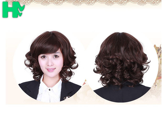 100% Density Short Cut Coarse Lady Deep Brown Hair Wig / Synthetic Bob Wigs