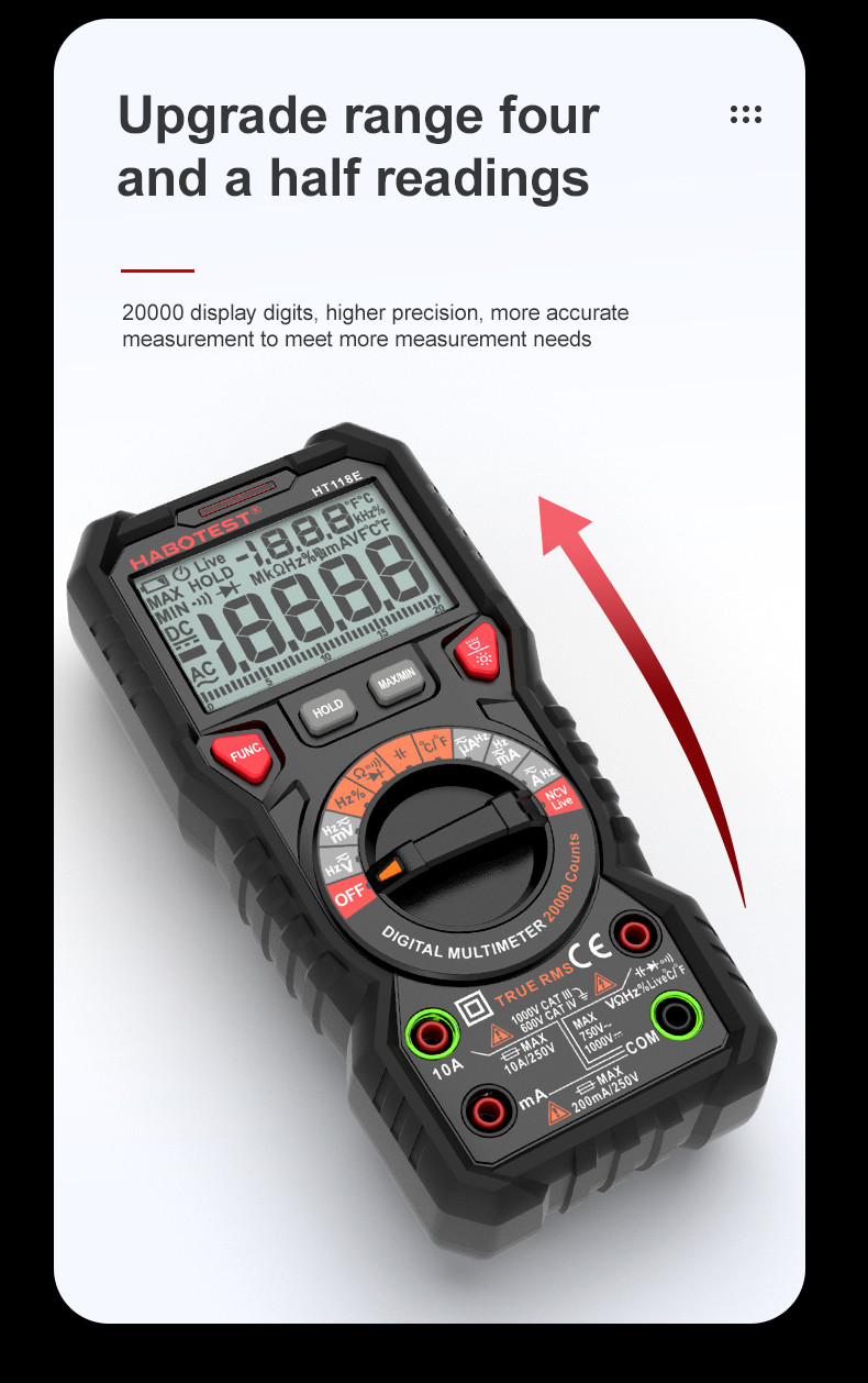 HT118E Digital Multimeter 20000 Counts True Rms NCV HZ Multimeters Transistor Tester Voltimetro Capacitance Meter
