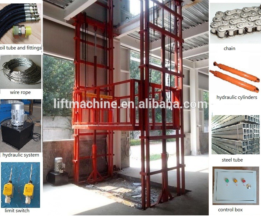 1.5 tons 5 m Hydraulic Outside Guide Rail Vertical Cargo Lift for Building Warehouse