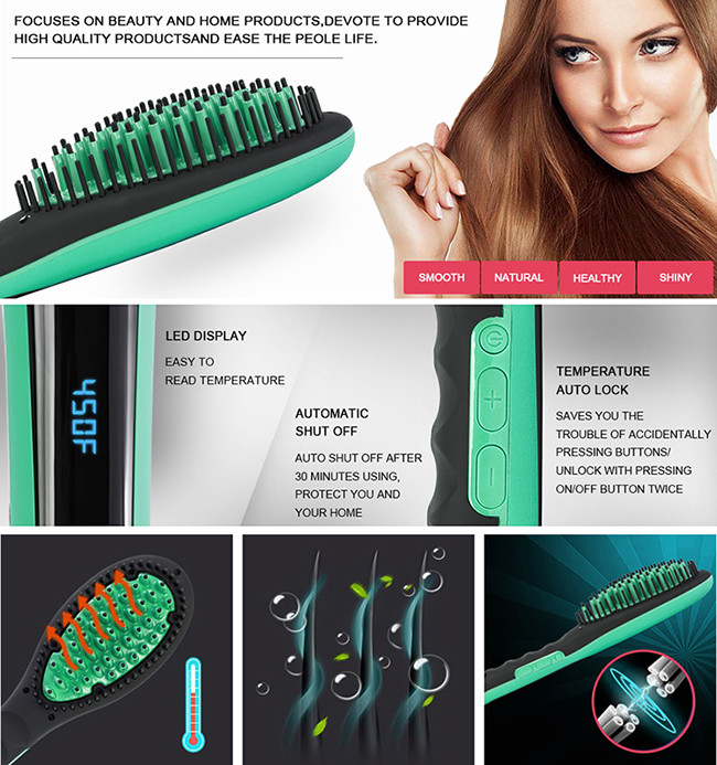 Ceramic Heated Straightening Brush , 30s Fast Heat Up Electric Straightener Comb