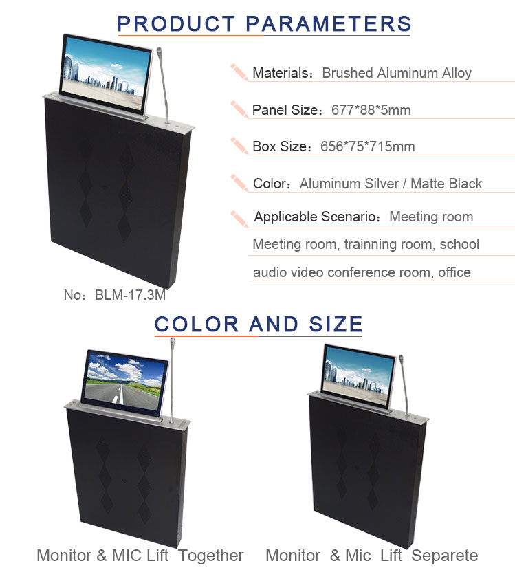BNT popular LCD monitor motorized lift mechanism with conference microphone for AV solution