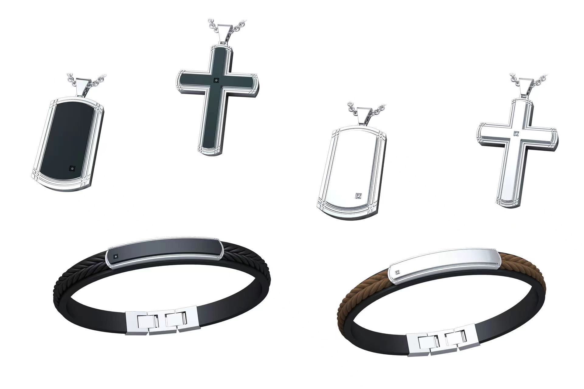 Punk Stainless Steel Cross Jewelry Set Gold Silver Black Hip Hop Mens Cuban Chain Bracelet