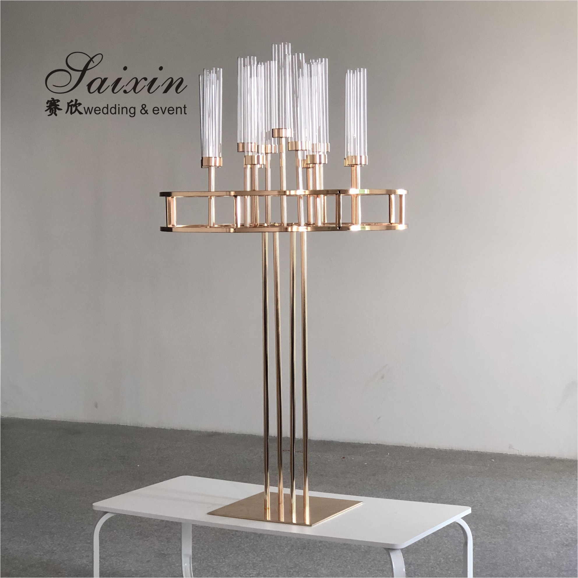 Gold Pillar Wedding Candle Holders Tall 4pcs Set Champagne 40cm