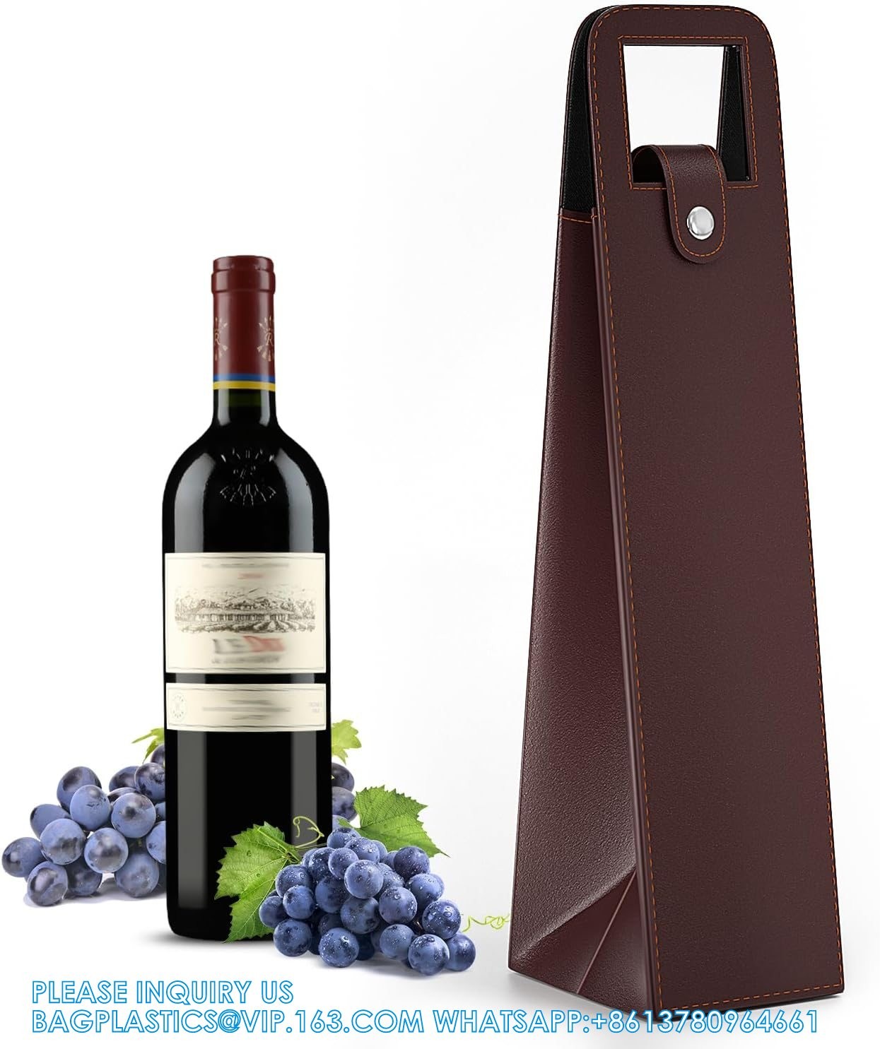 Leather Wine Gift Bag 16.1x3.5x3.5 In, Wine Gift Tote Bag, Reusable Clasp Gift Wine Bag, Portable Wine Protector