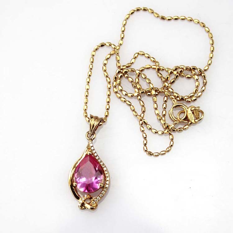 Women Jewelry 925 Silver 8mmx10mm Pear Pink Cubic Zircon Pendant(PSJ0424)