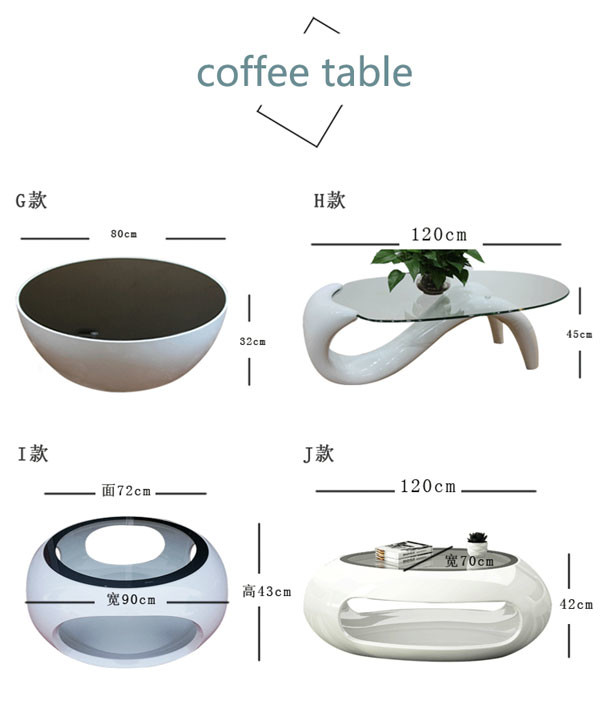 Fiberglass Oval Shaped Coffee Side Table Living Room Tea Table White Color