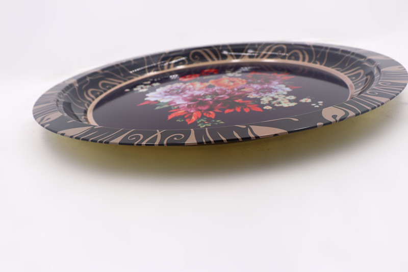 33cm Floral Dinner Metal Steel Plate Set Tableware Round Shape Serving Tray