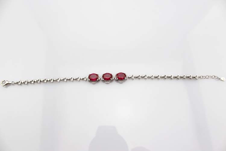 Fashion Jewellery Silver Link Bracelet with 7x9mm Created Ruby and Clear Cubic Zircon(H13)
