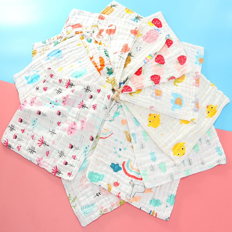 Customized Organic Cotton Muslin Baby Towels Burp Cloth 30x30cm 25x50cm in White