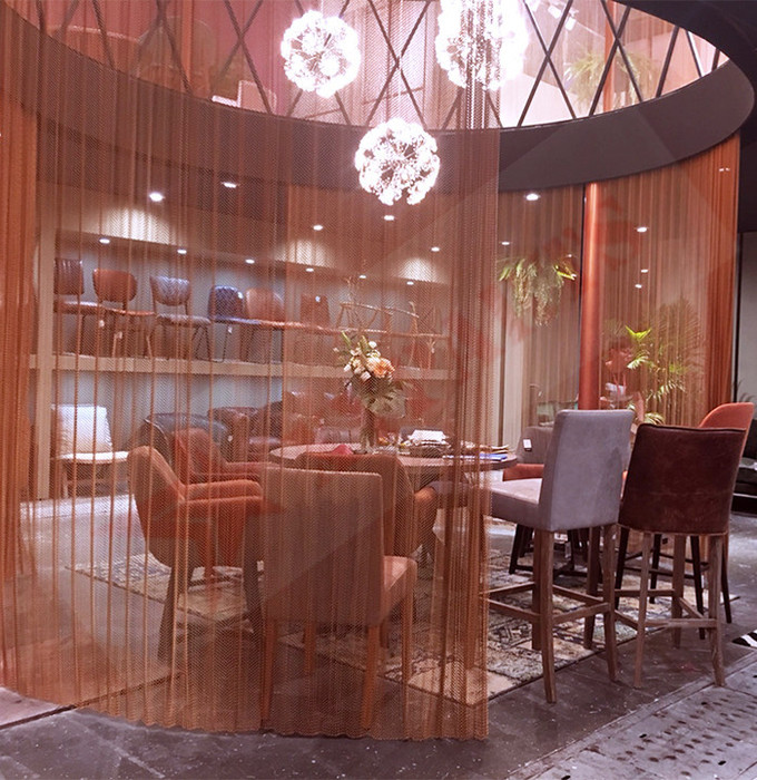 Corrosion Resistant Coil Metal Mesh Curtains Gold Color For Interior Decoration