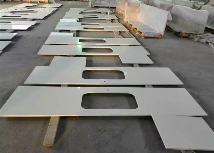 White Quartz Kitchen Worktops 25.5'' Wide With Sink Hole / Artificial Quartz Slabs