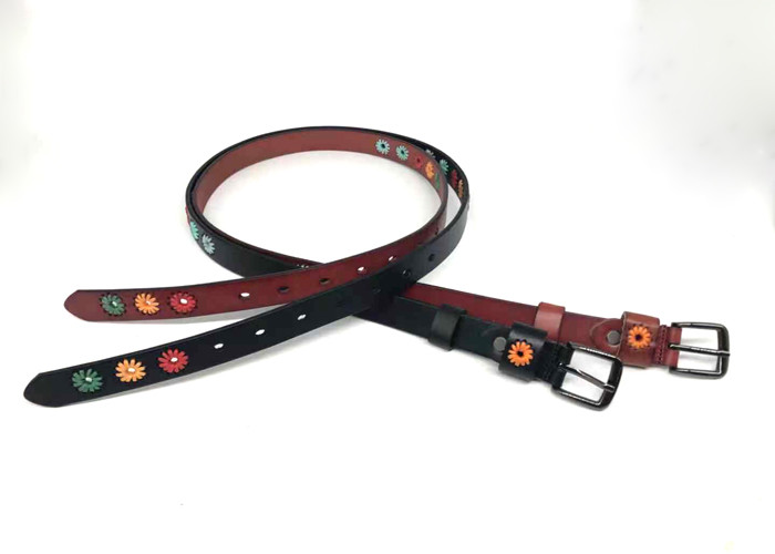 Black Flower Embroidered Full Grain Cow Leather Belts