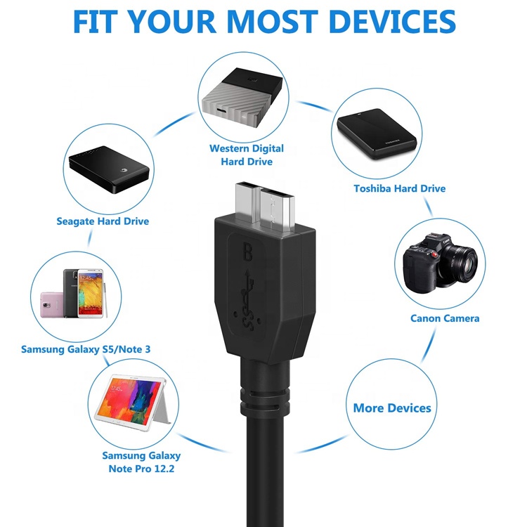 High Speed 5Gbps Data Charging Micro USB 3.0 cable for External Hard Drive SDD HDD