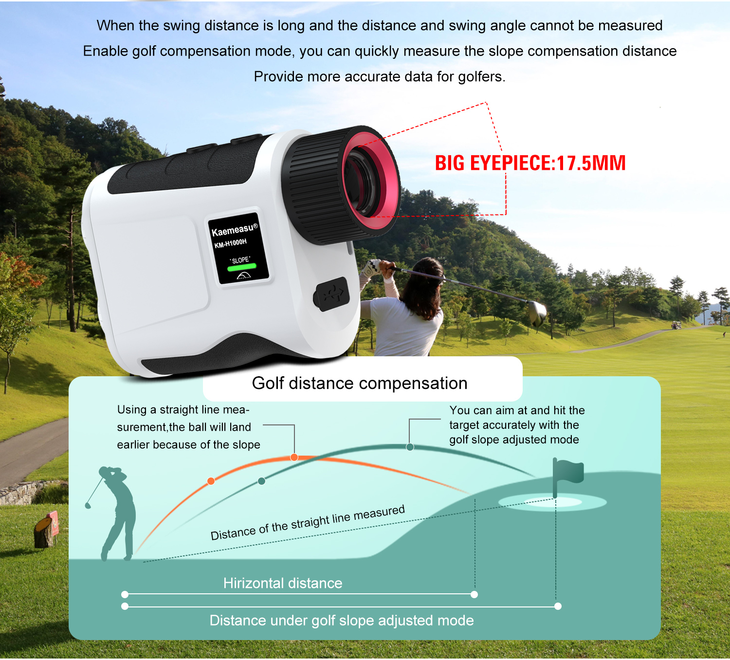 H Laser Distance Meter Slope Scope Laser Distance Meter Telescope Handheld Measure Level Calculate for Golf