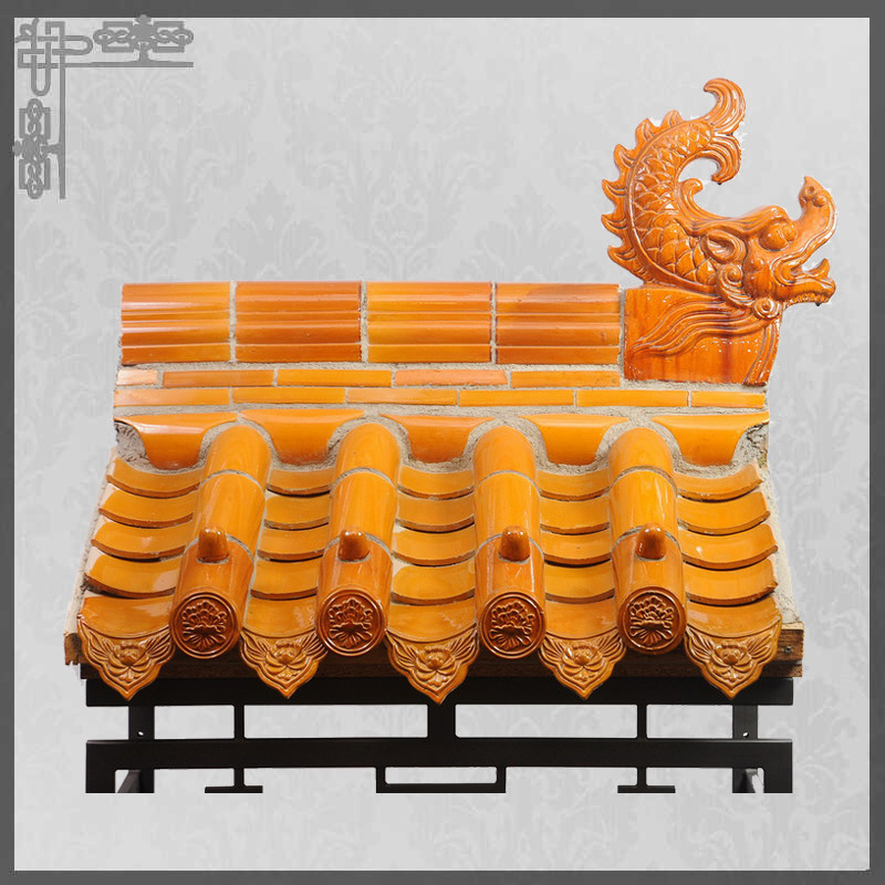 Old Chinese Style Glazed Gazebo Roof Tiles Yellow Color