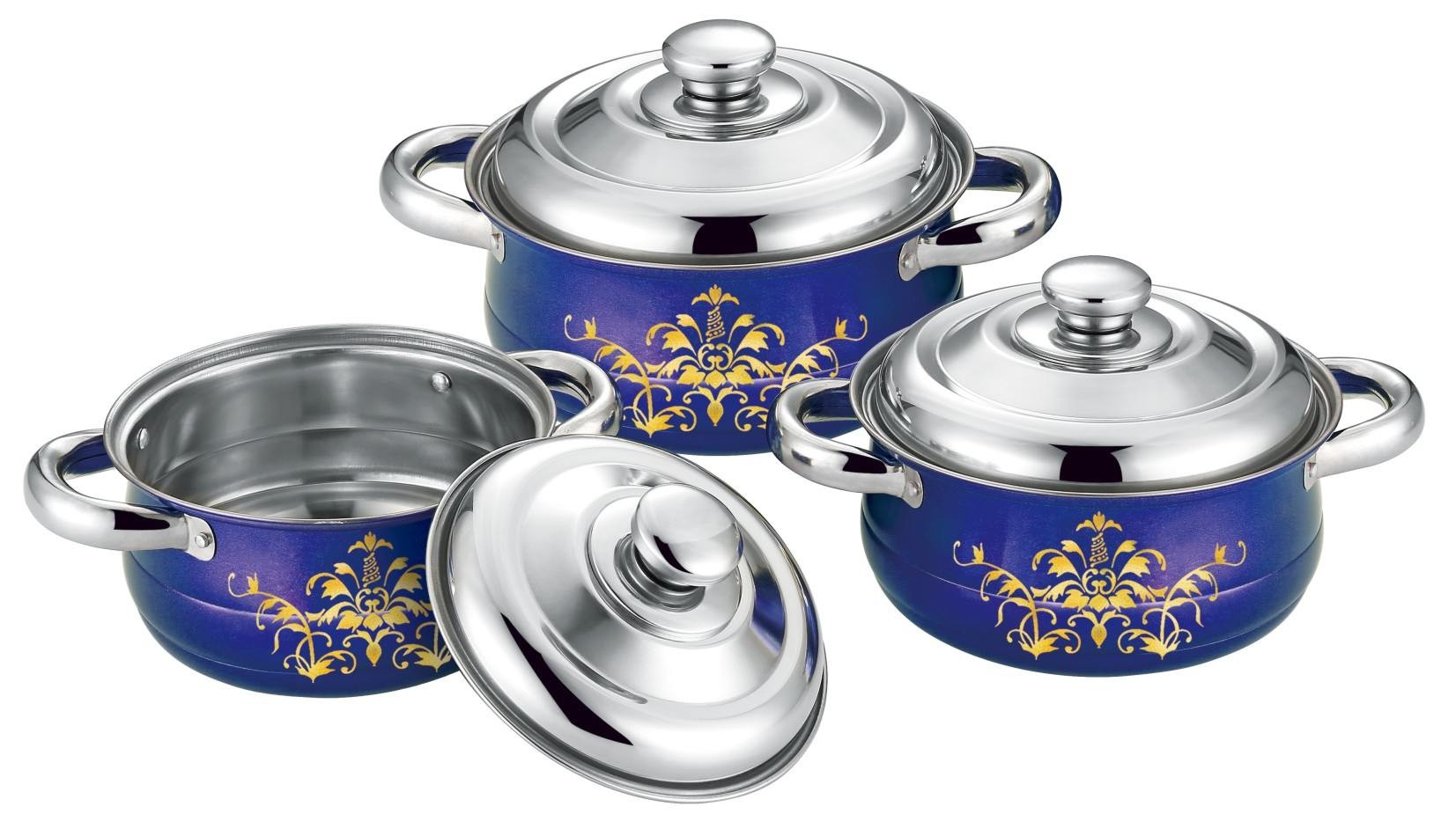6 pcs cookware set red + flower &cookwere set stainless steel & 16/18/20cm colorful stock pot