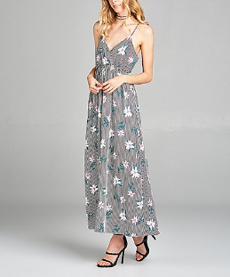 Chinese Clothing Manufacturers Black Stripe Sexy Maxi Dress Floral Ladies