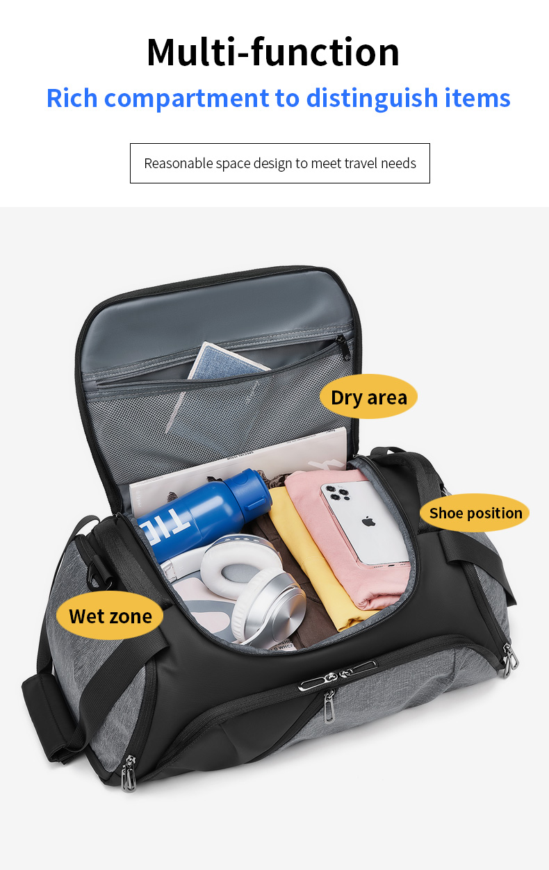 Solid Color Foldable Packable Duffel Bag Antifouling Multi Compartment