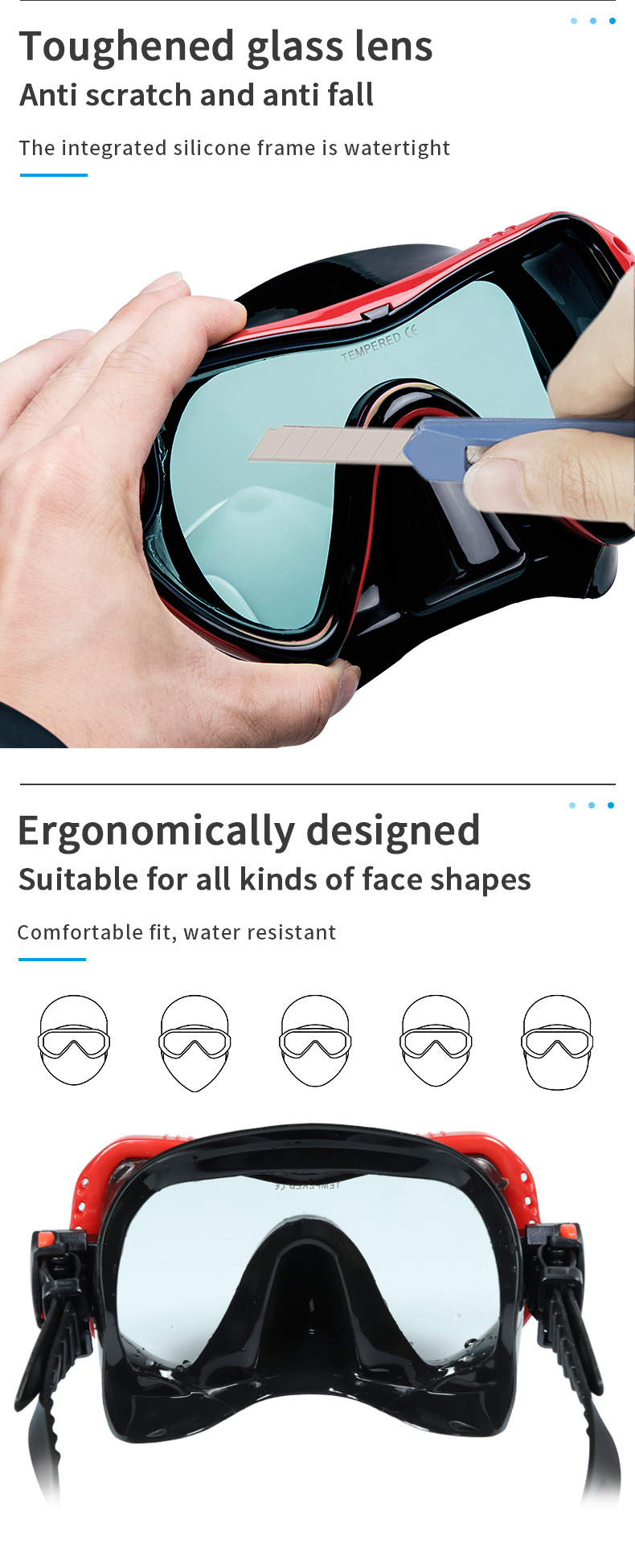 Dive Snorkel Tube and Goggles Adult Black Diving Set with 4.0mm Tempered Glass Lens Snorkel Mask Set