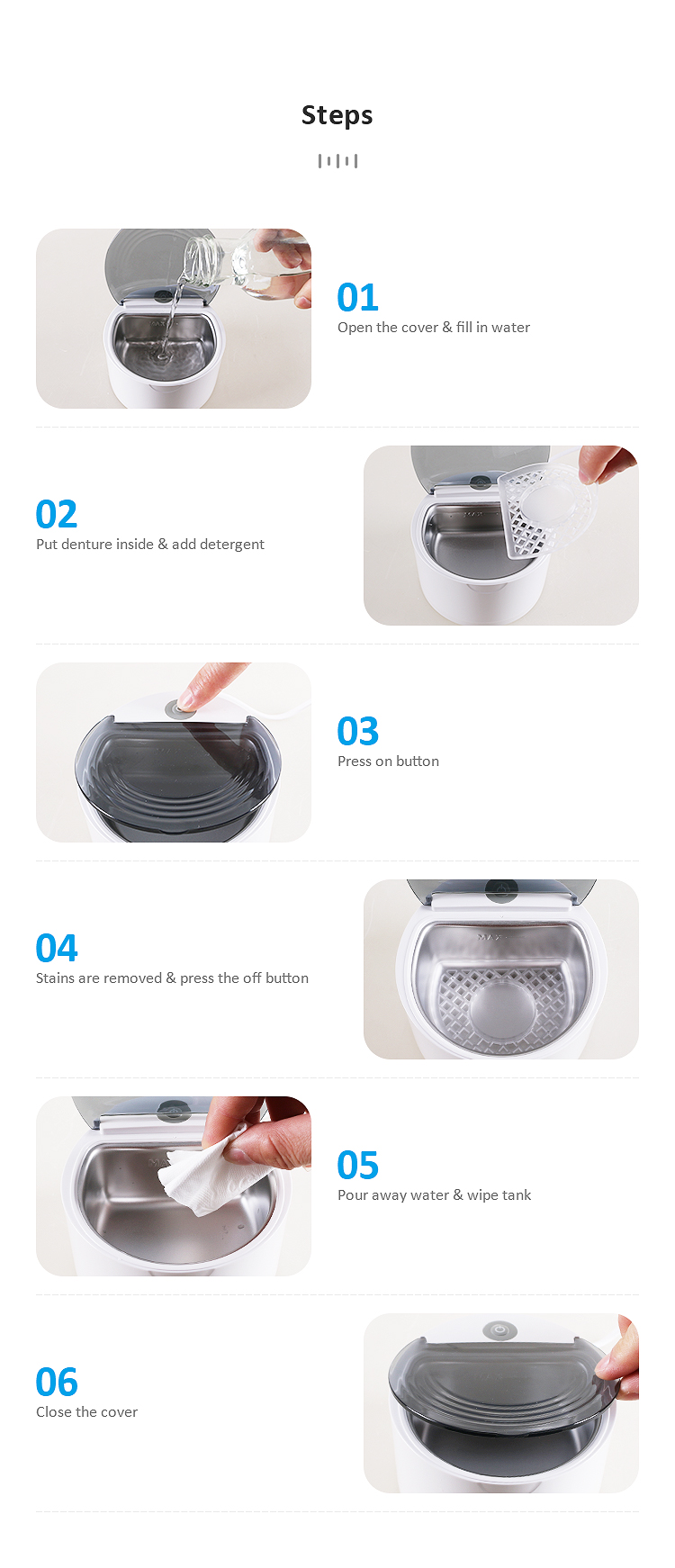Small Ultrasonic Denture Cleaner / Ultrasonic Retainer Cleaner With Separate Cleaning Tray