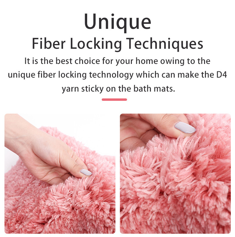 Pink D4 Microfiber Extra Softness Shaggy Bathroom Mats Anti Slip Backing