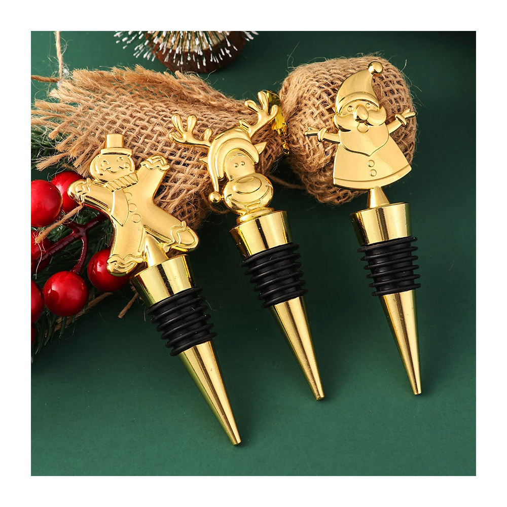 Custom Wine Stopper Golden Christmas Champagne Wine Bottle Stoppers